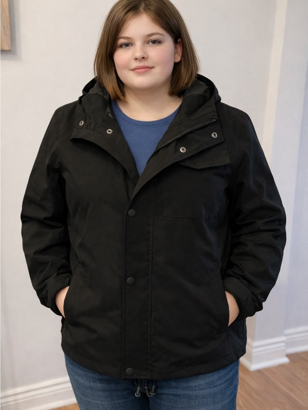 CANADIANA Girl’s Black Utility Hooded Rain Jacket size XL